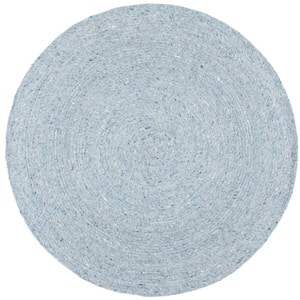 Braided Turquoise 8 ft. x 8 ft. Round Speckled Solid Color Area Rug