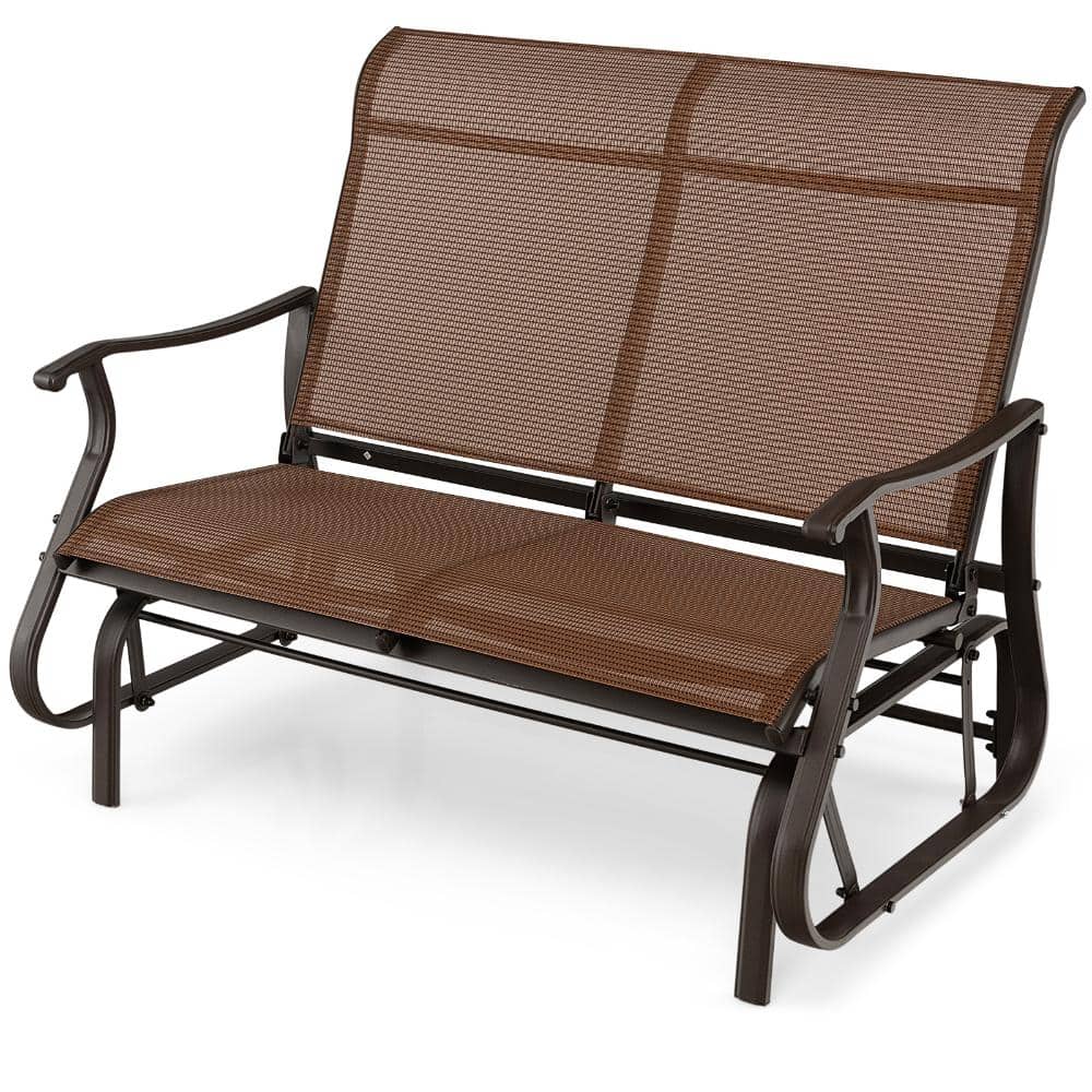 Brown 2-Person Patio Glider Bench with High Back and Curved Armrests price history on PriceWatchPro