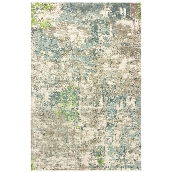 Formosa Blue/Green 10 ft. x 14 ft. Distressed Abstract Modern Hand-Loomed Viscose Indoor Area Rug