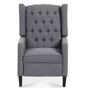 Modern Gray Fabric Nailhead Trim Wide Manual Wing Chair Recliner