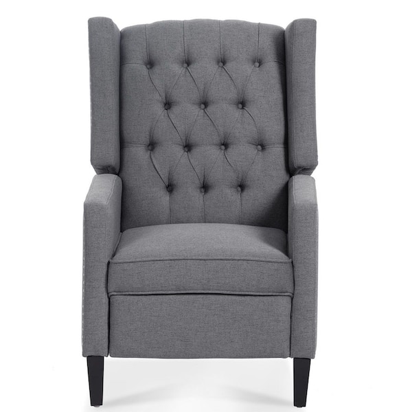 Unbranded Modern Gray Fabric Nailhead Trim Wide Manual Wing Chair Recliner