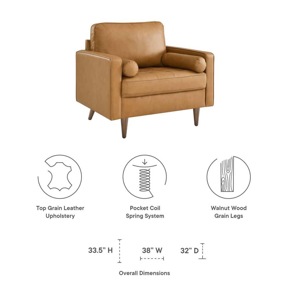 Valour Tan Top Grain Leather & Walnut Wood Accent Chair