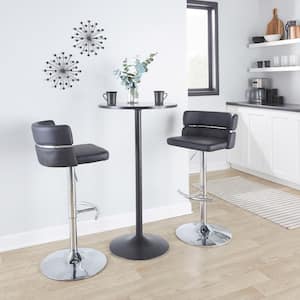 Cinch 32.5 in. Black Faux Leather and Chrome Metal Adjustable Bar Stool with Rounded T Footrest (Set of 2)