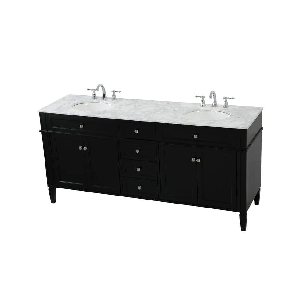 Black Double Sink Vanity with Carrara Marble Top, 72"