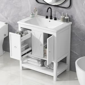 30 in. W x 18.3 in. D x 33.9 in. H Single Sink Bath Vanity in White with White Ceramic Top