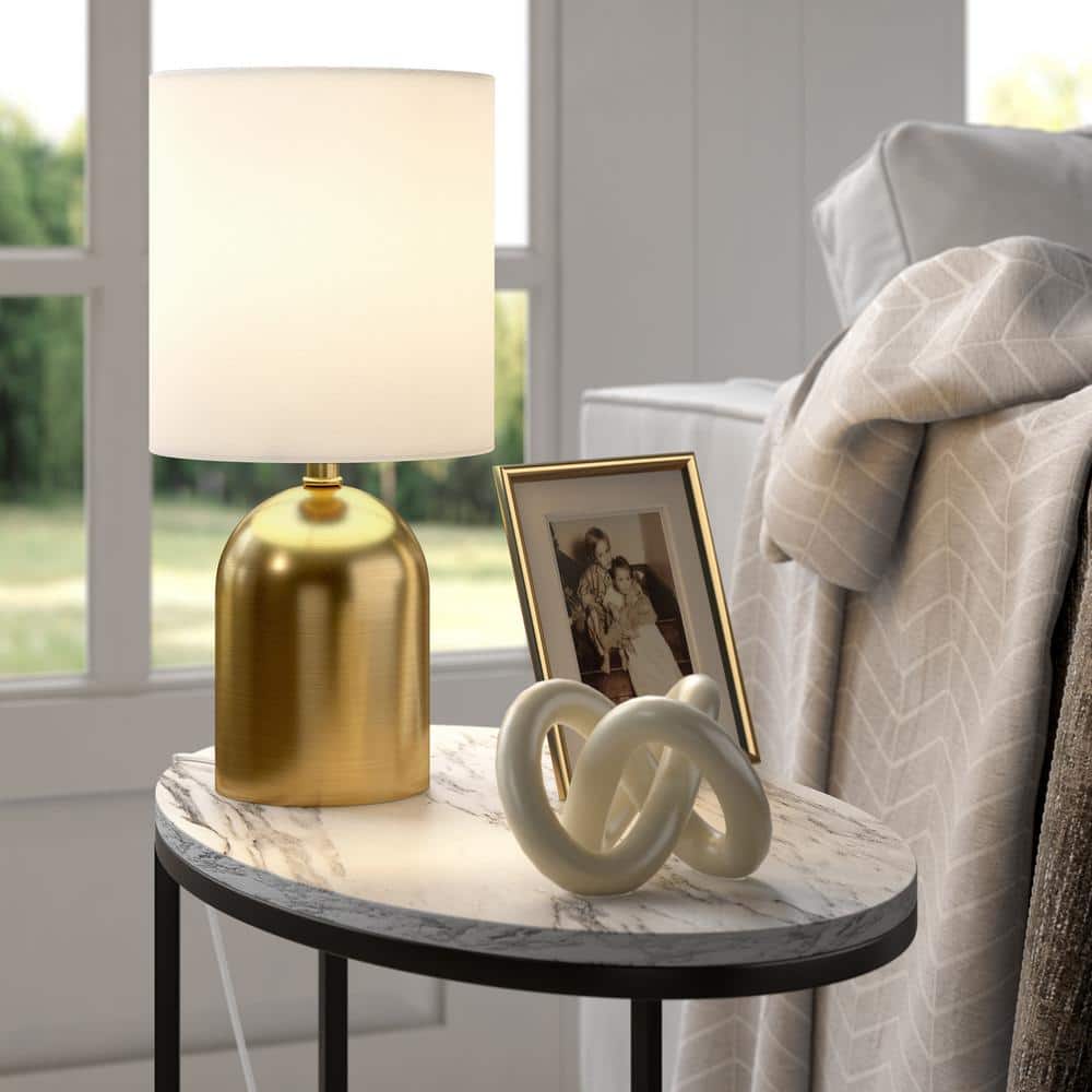 Brass Mini Table Lamp with White Linen Shade