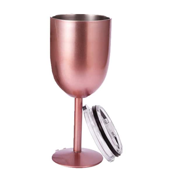 Double Walled 10 oz. Insulated Rose Gold Stainless Steel Wine Tumbler with Lid (Set of 2)