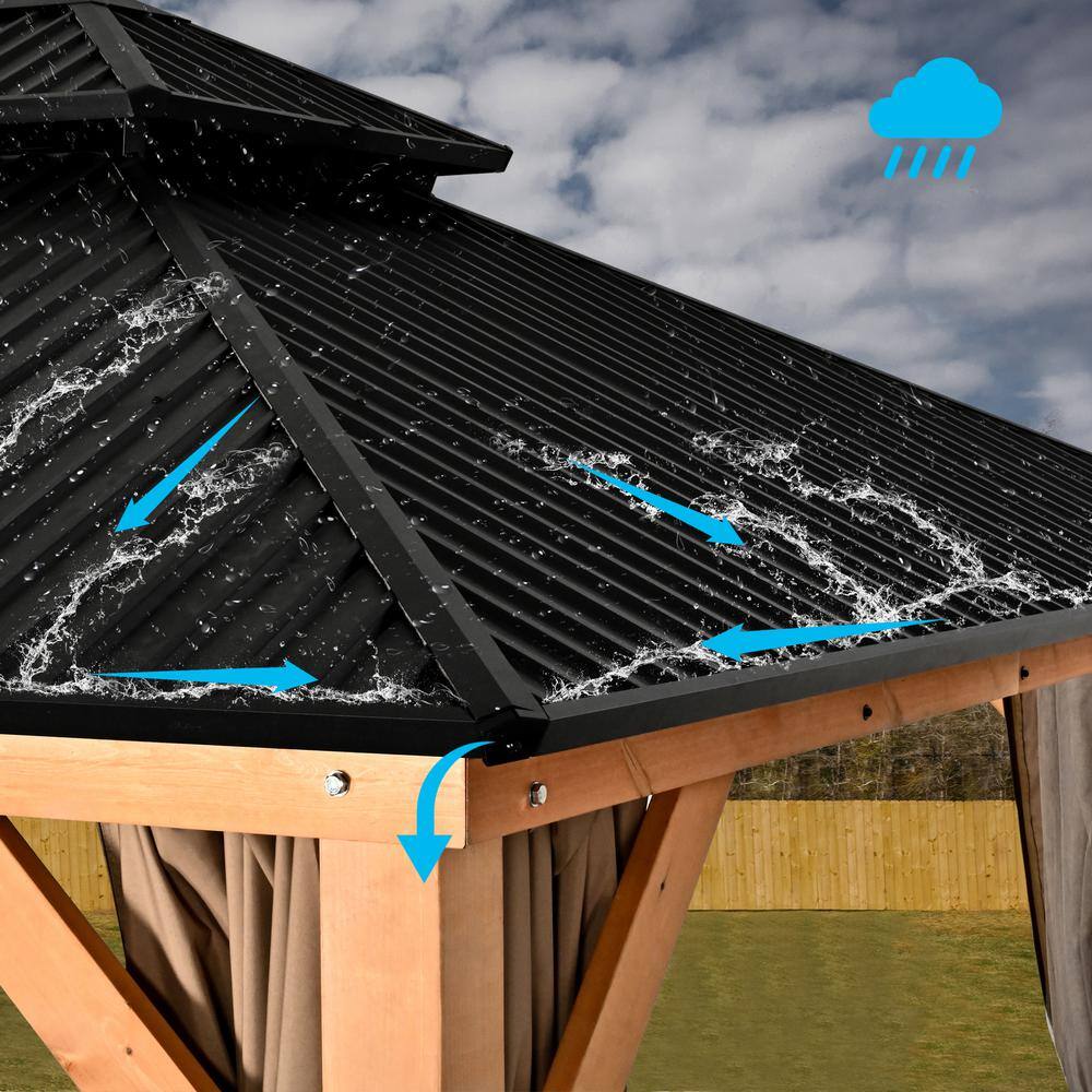 11' x 13' Black Metal Roof Wood Patio Gazebo