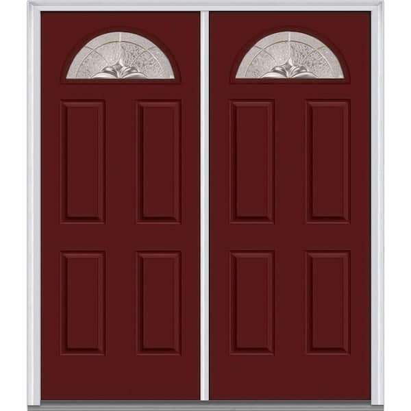 MMI Door 60 in. x 80 in. Heirlooms Right-Hand Inswing Fan Lite Decorative Glass 4-Panel Painted Steel Prehung Front Door