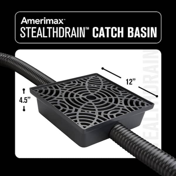 Amerimax Home Products - Stealth Drain 12 in. Black Vinyl Catch Basin Downspout Extension Kit