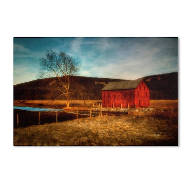 Trademark Fine Art Red Barn at Twilight by Lois Bryan Floater Frame Country Wall Art 16 in. x 24 in.