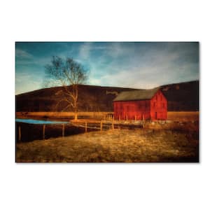 Red Barn at Twilight by Lois Bryan Floater Frame Country Wall Art 22 in. x 32 in.