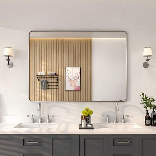 niveal 48 in. W x 36 in. H Rectangular Framed Wall Bathroom Vanity Mirror in Brushed Nickel
