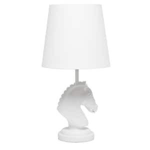 17.25 in. White Decorative Chess Horse Shaped Bedside Table Desk Lamp with White Tapered Fabric Shade for Home Decor