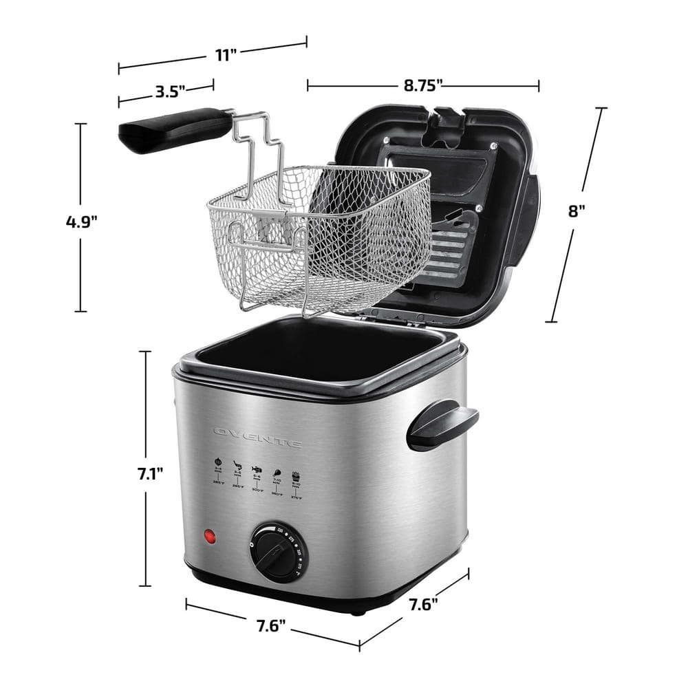 Ovente Silver 1.5 Liter Electric Deep Fryer with Basket