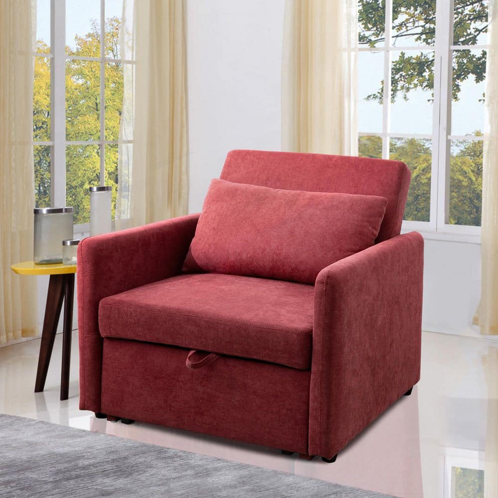 36 in. Red Polyester Twin Size Sofa Bed