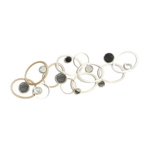 52 in. x  16 in. Metal Gold Geometric Wall Decor with Round Mirrored Accents