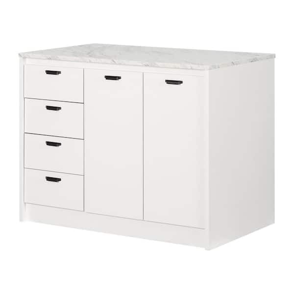 South Shore Amaro Faux White Marble and White Melamine 47.25 in. Kitchen Island