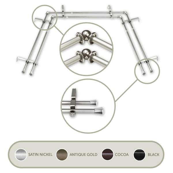 Rod Desyne Bay Window 20 in. - 36 in., 38 in. - 72 in., 5/8 in. Dia Double Curtain Rod in Satin Nickel
