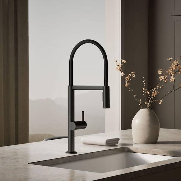 Components 1 Handle Deck Mount Standard Kitchen Faucet in Matte Black