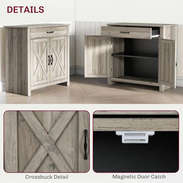 HOMCOM Gray Wash MDF 31.5 in. Farmhouse Sideboard with 1 Drawer and Adjustable Shelf 835 468V80GY The Home Depot