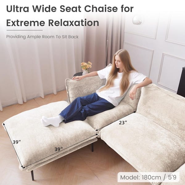 5-Piece Tannish Cloud Velvet Living Room Set with Ottoman, Comfort Deep Seat and Metal High Legs for Robot Vacuum