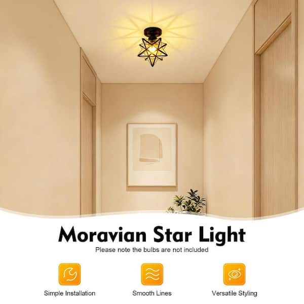 OUKANING 7.68 in. 1-Light Black Modern Moravian Star Semi-Flush