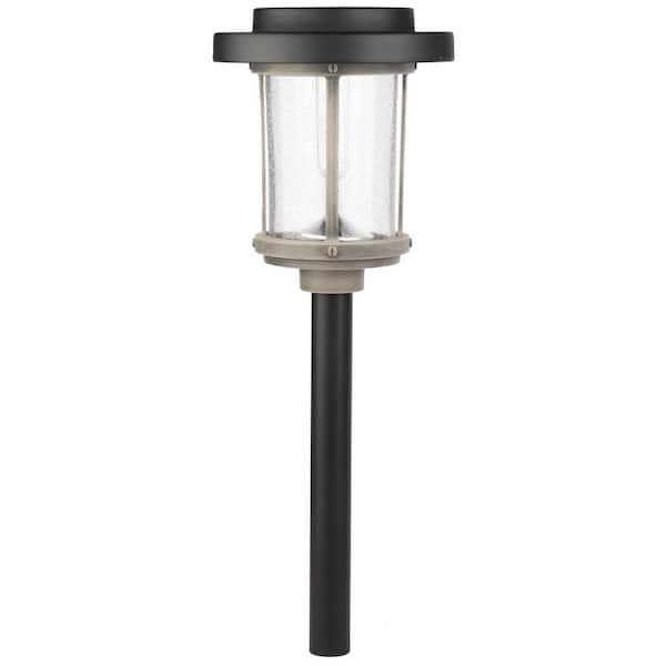 Hampton Bay Charleston 20 Lumens Solar 2-Tone Black and Grey Diecast LED Pathway Light with Seedy Glass Lens and Vintage Bulb