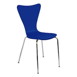 Bent Plywood Blue Stack Chair with Chrome Plated Metal Legs