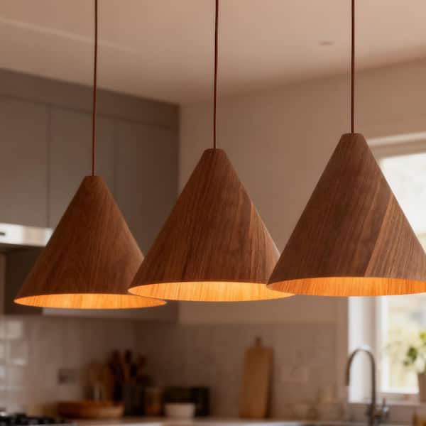 Barn 1-Light 17.7-in.W Black Walnut Solid Wood Pendant Light Cone Barn Pendant Light for Kitchen Island and Dining Room