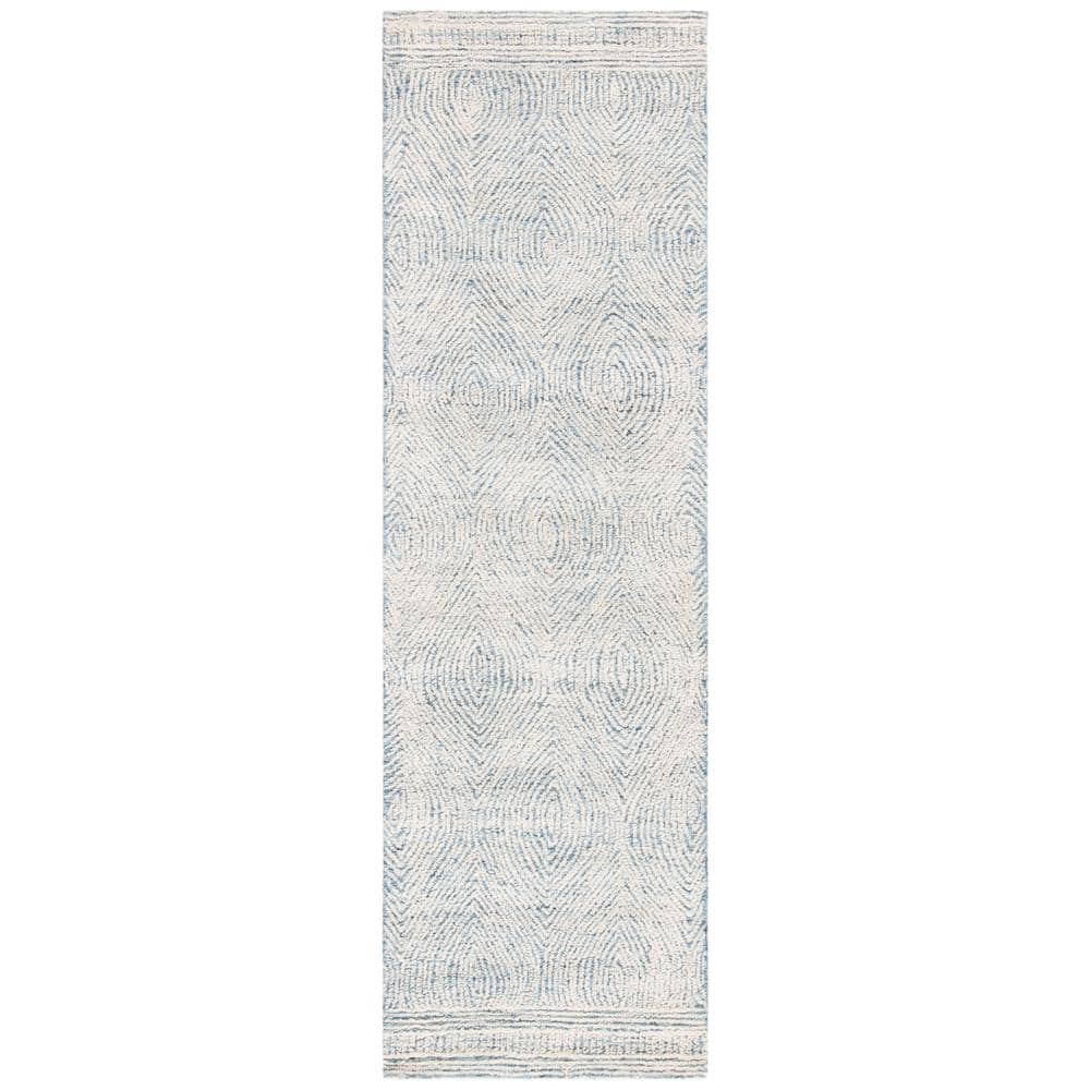 Ivory and Blue Abstract Hand Tufted Wool Area Rug