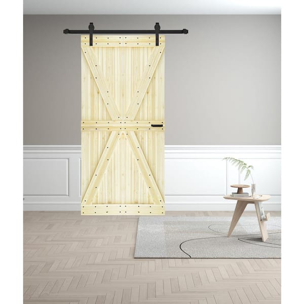 ISLIFE K Style 42 in. x 84 in. Unfinished Solid Wood Bi-Fold Barn Door With Hardware Kit-Assembly Needed
