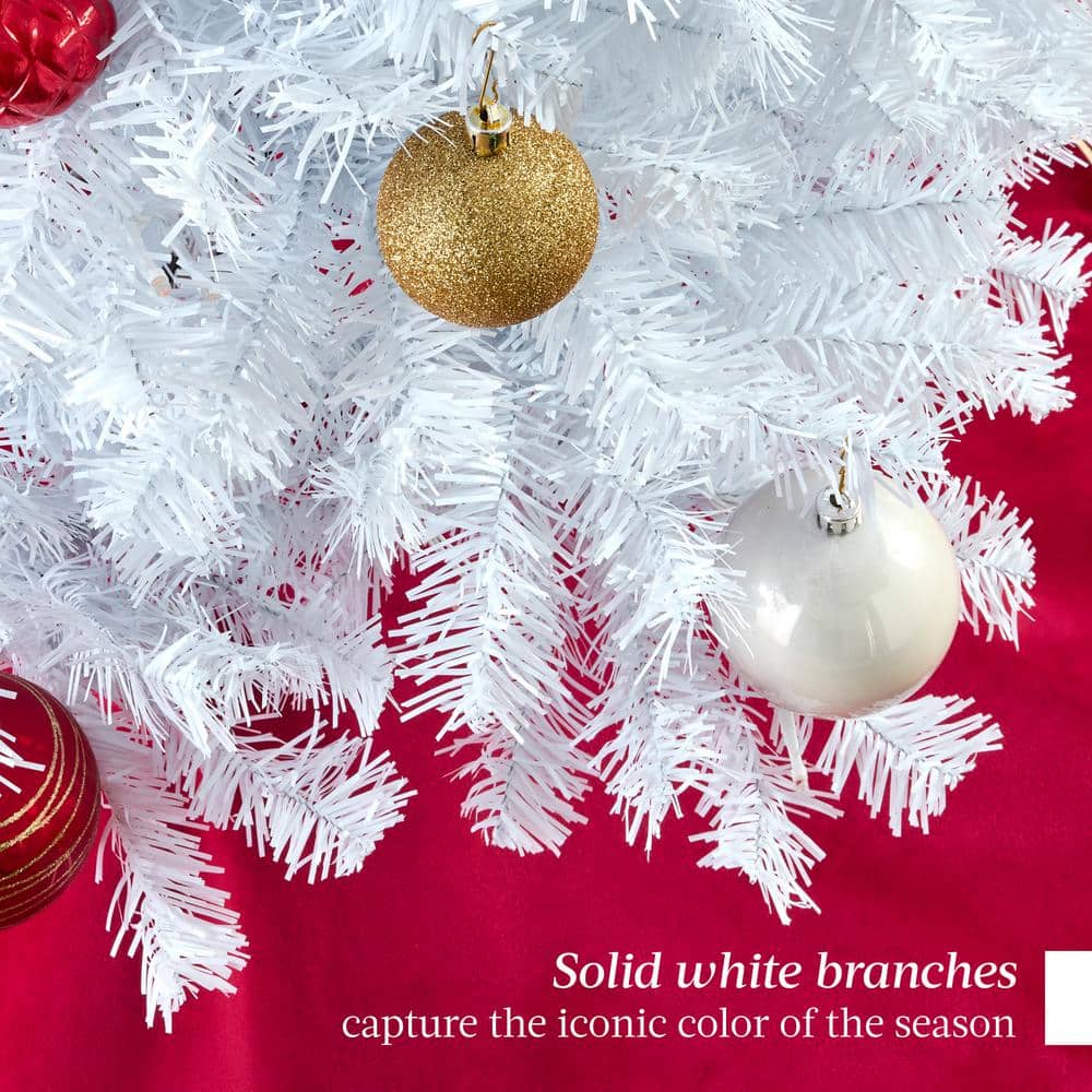 6ft White Hinged Artificial Christmas Pine Tree with Metal Base