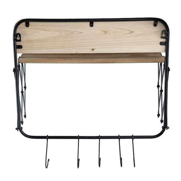 Unbranded Hot Seller Brown and Black 20 in. Iron Decorative Accordion Clothes and Towel Storage Rack with 5-hooks