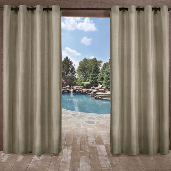 EXCLUSIVE HOME Biscayne Natural Solid Light Filtering Grommet Top Indoor/Outdoor Curtain, 54 in. W x 108 in. L (Set of 2)