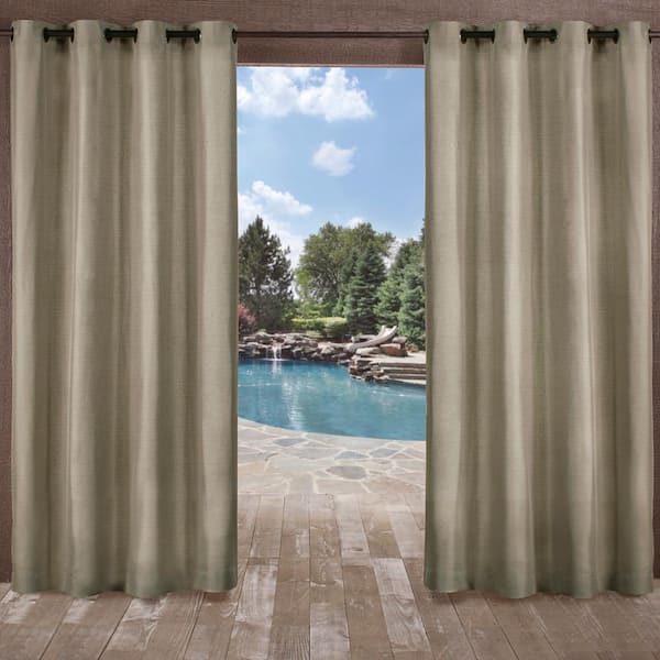 EXCLUSIVE HOME Biscayne Natural Solid Light Filtering Grommet Top Indoor/Outdoor Curtain, 54 in. W x 96 in. L (Set of 2)