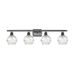 Athens Deco Swirl 36 in. 4 Light Matte Black Vanity Light with Clear Deco Swirl Glass Shade