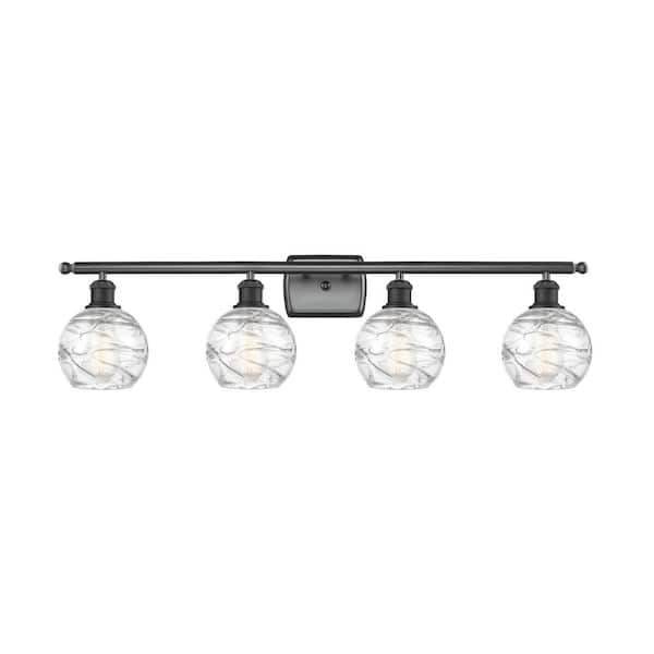 Innovations Athens Deco Swirl 36 in. 4 Light Matte Black Vanity Light with Clear Deco Swirl Glass Shade