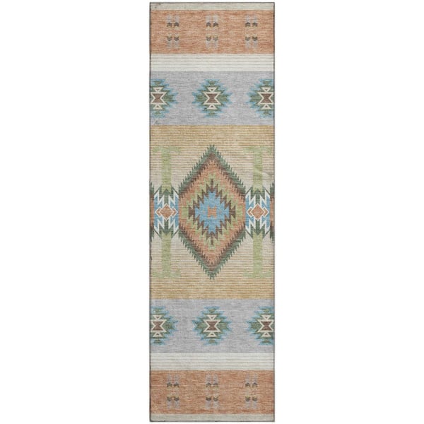 Mayfield Premium Machine Washable Abstract AMF2541 Copper 2 ft. x 7 ft. Runner Rug