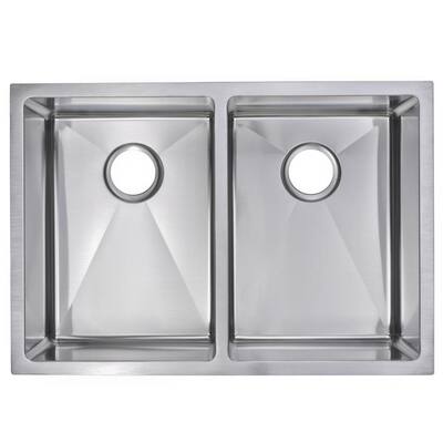 Undermount Stainless Steel 29 in. Double Bowl Kitchen Sink with Strainer in Satin