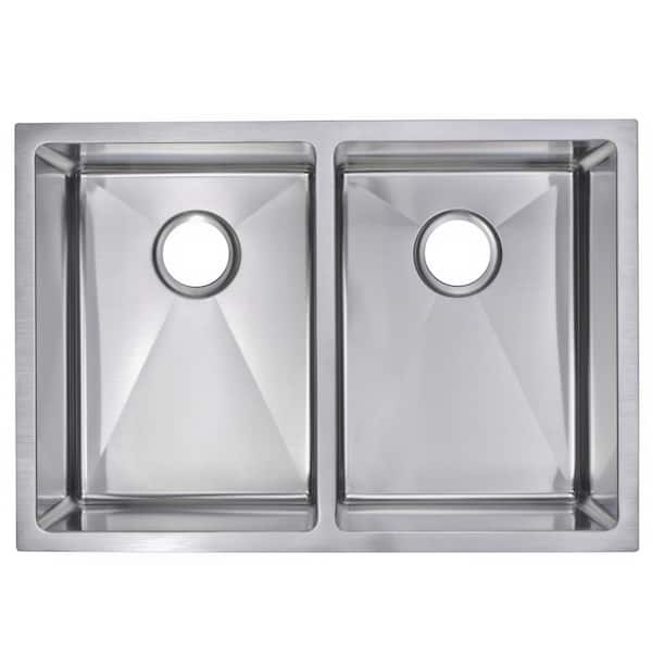 Water Creation Undermount Stainless Steel 29 in. Double Bowl Kitchen Sink with Strainer and Grid in Satin