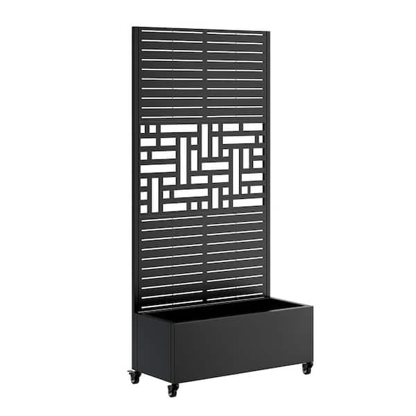 Black Metal Raised Garden Bed with 4 Wheels and Trellis & Privacy Screen (35.43 in. L x 15.74 in. W x 14.17 in. H)