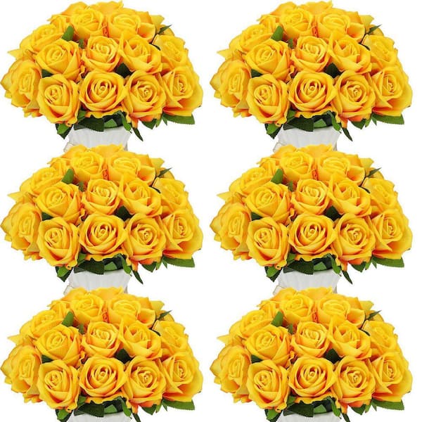 20 in. Yellow Outdoor Artificial Rose Plastic Flower for Home 50 Piece ...