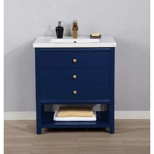 Logan 30 in. W x 18.5 in. D Bath Vanity in Blue with Porcelain Vanity Top in White with White Basin