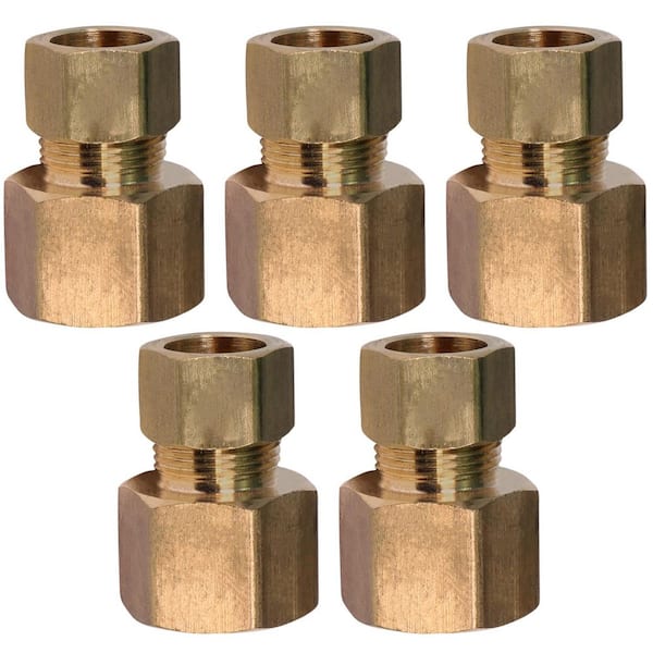 3/8 In. OD Compression x 1/2 In. FIP Reducing Adapter Brass for Potable Water, Hydraulic, Pneumatic Systems, 5 Pack