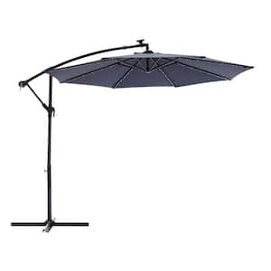 10 ft. Cantilever Solar Powered Hanging Patio Umbrella in Navy Blue