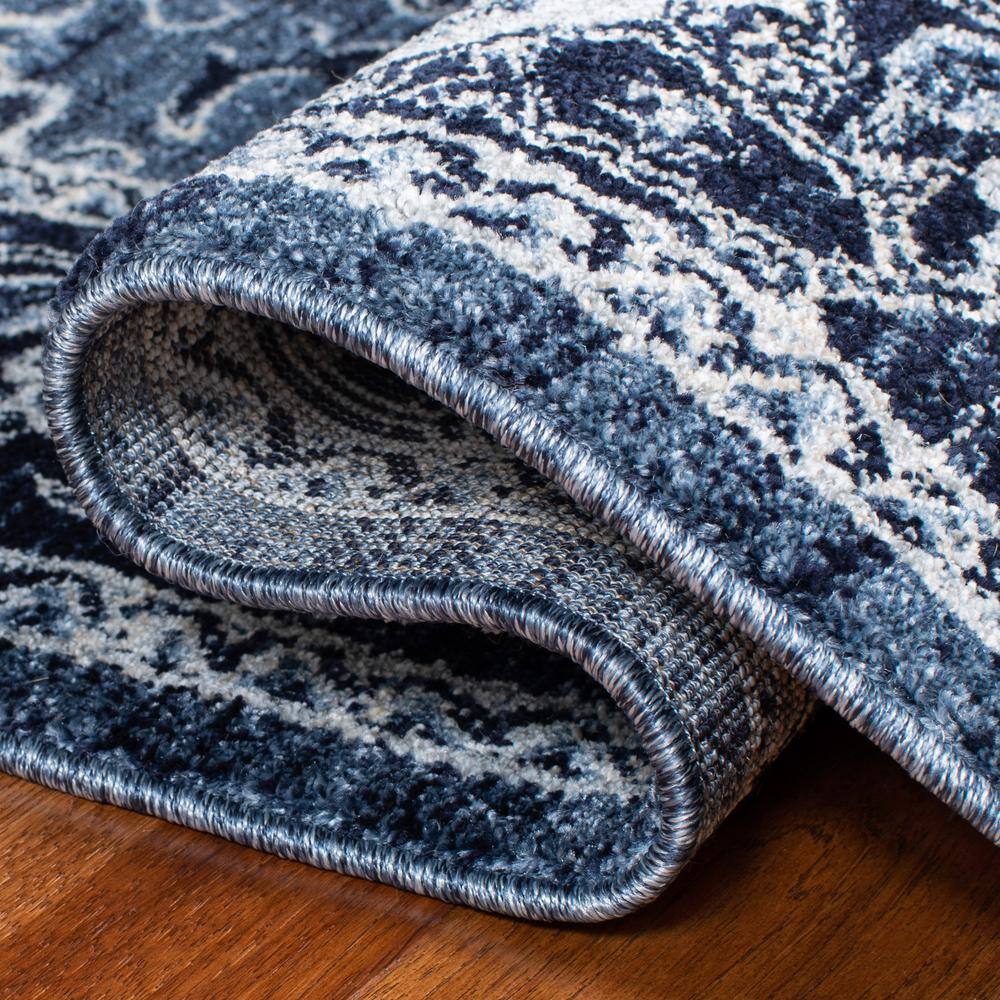 Charleston Navy Blue 79" Square Synthetic Traditional Area Rug