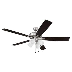 Super Pro-114 60 in. Indoor Dual Mount Brushed Polished Nickel Ceiling Fan with 4-Light White Glass LED Light Kit
