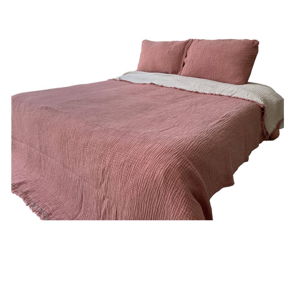 Organic Pink Cotton Reversible Queen Bedspread Set