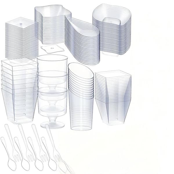 400-Piece Dessert Cups Spoons Forks Set, Plastic Parfait Cups Disposable Spoon Forks for Party Serving, Clear